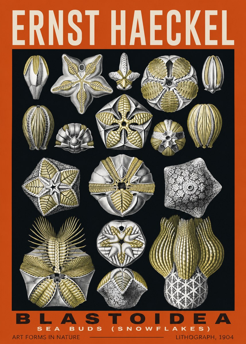 Ernst Haeckel Blastoidea Sea Buds (Snowflakes) No2 - Póster