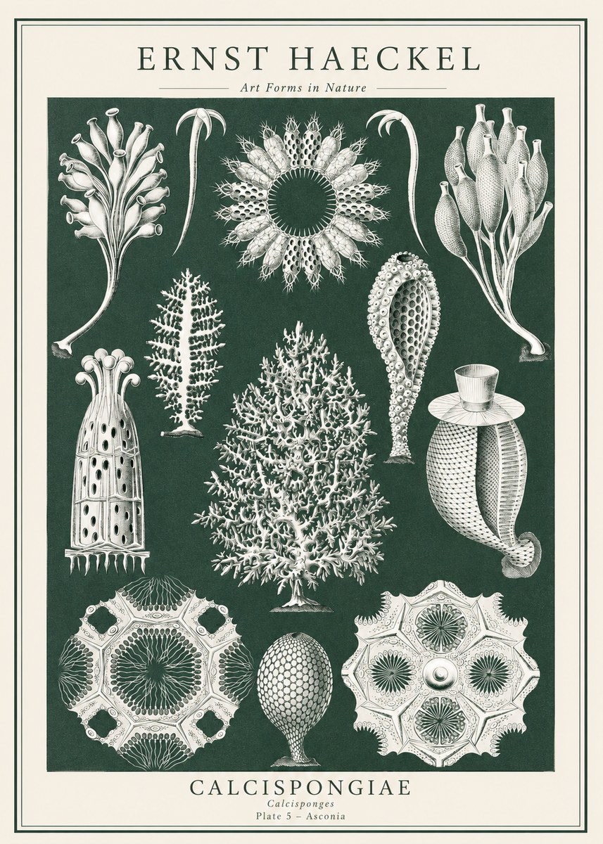 Ernst Haeckel Calcispongiae - Calcisponiges - Plate 5 - Asconia No1 - Póster