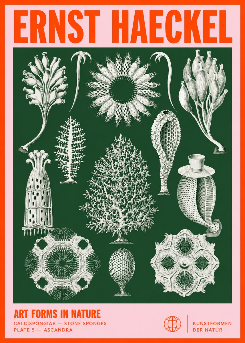 Ernst Haeckel Calcispongiae - Calcisponiges - Plate 5 - Asconia No4 - Póster