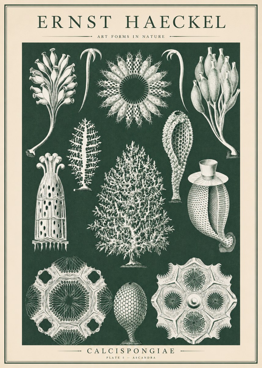 Ernst Haeckel Calcispongiae - Calcisponiges - Plate 5 - Asconia No6 - Póster