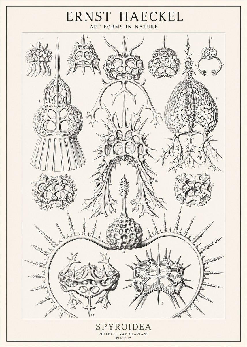 Ernst Haeckel Spyroidea - Puffball Radiolarians - Plate 22 No1 - Póster