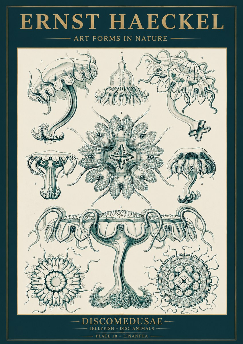 Ernst Haeckel Discomedusae. Jellyfishes. No5 - Póster