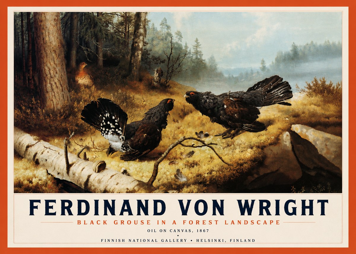 Ferdinand von Wright Black Grouse in a Forest Landscape No4 - Póster