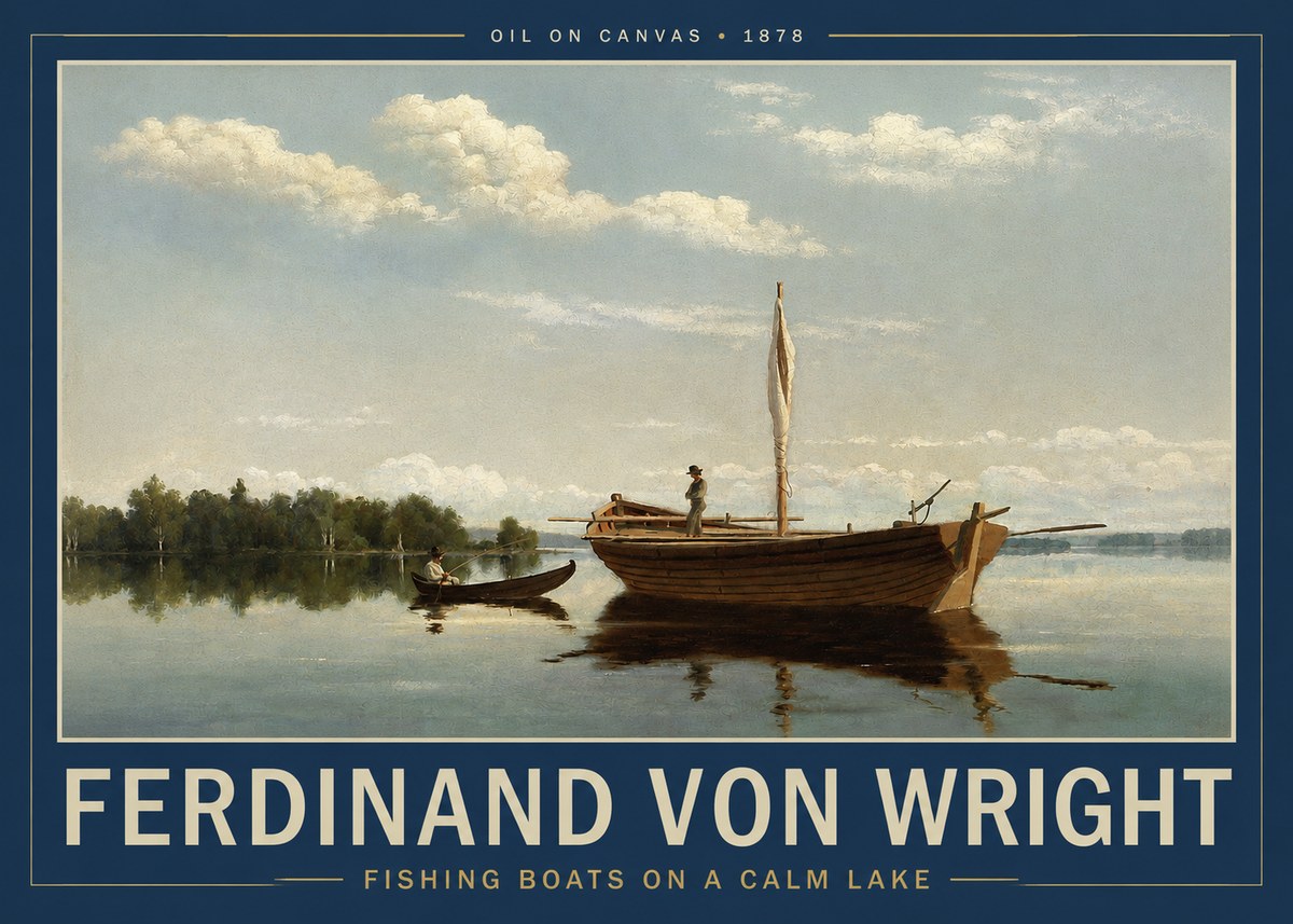 Ferdinand von Wright Fishing Boats on a Calm Lake. 1878. No2 - Póster