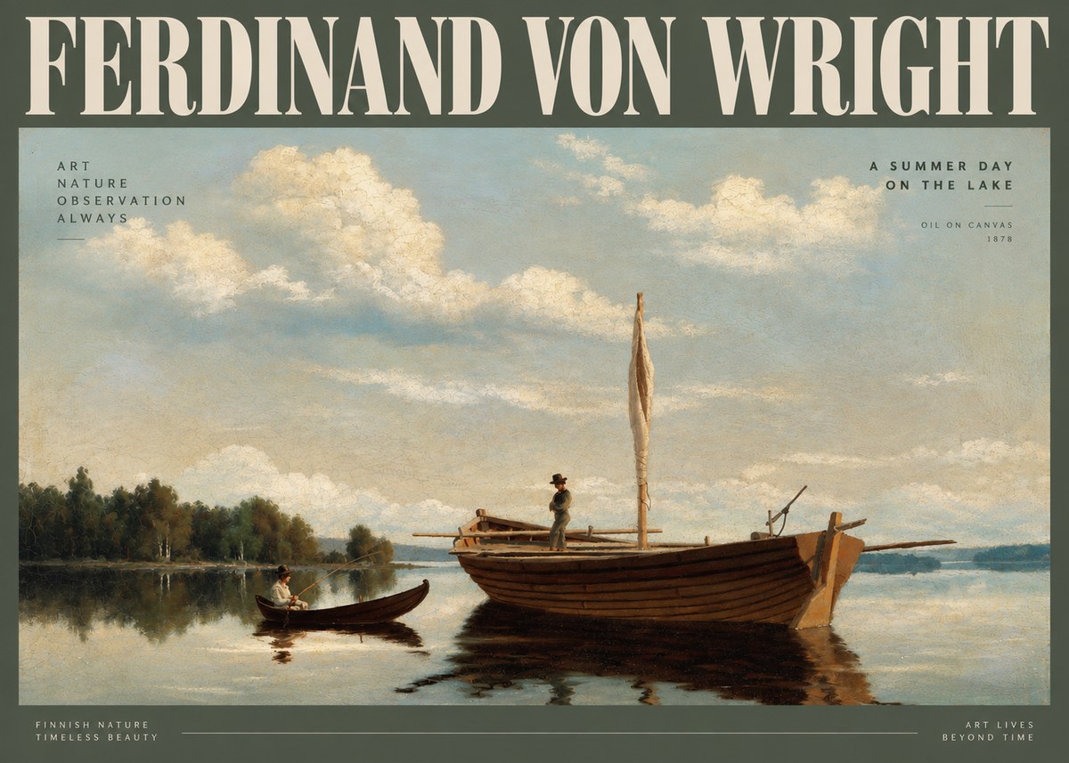 Ferdinand von Wright Fishing Boats on a Calm Lake. 1878. No6 - Póster