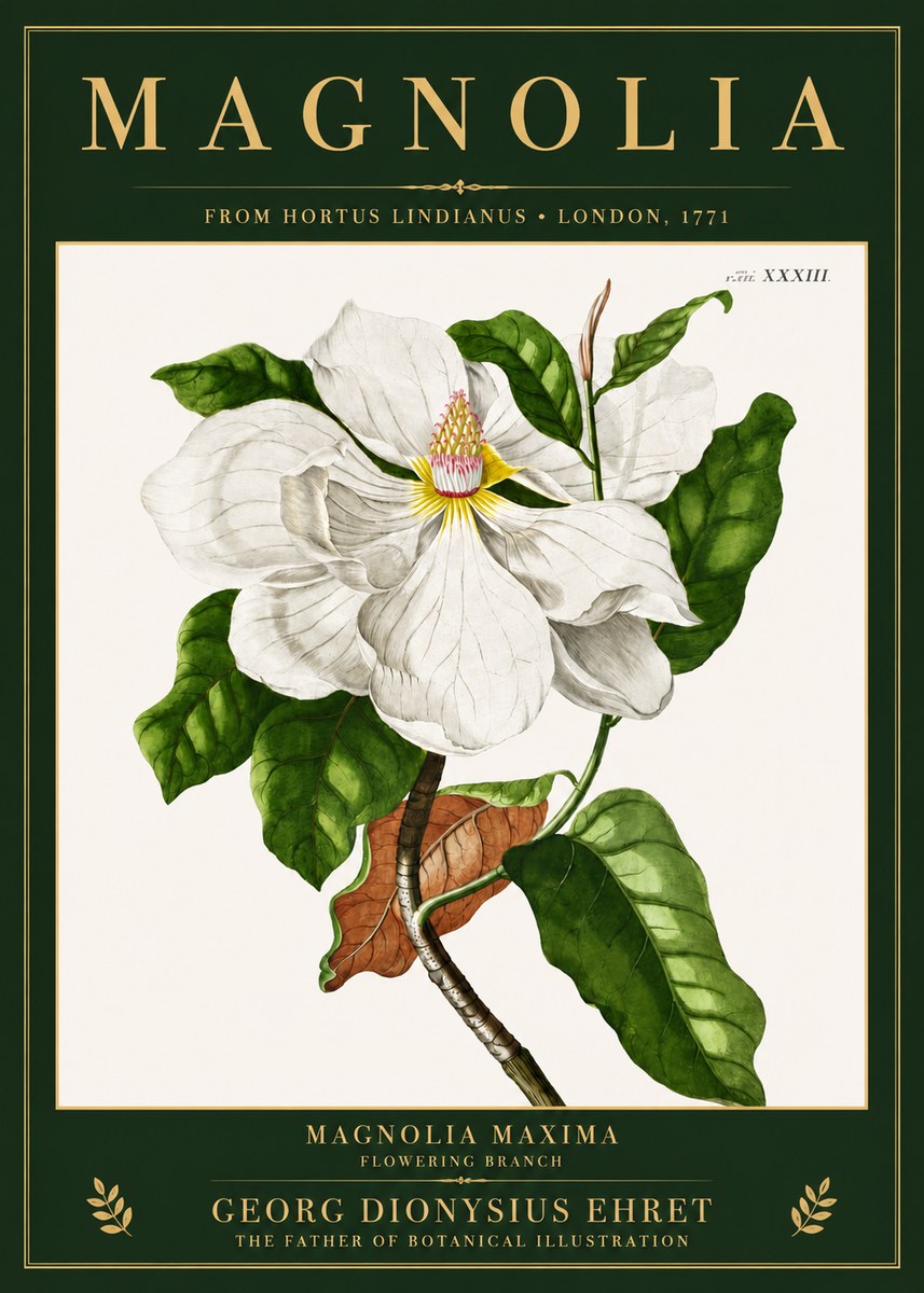 Georg Dionysius Ehret Magnolia Maxima - Flowering Branch No3 - Póster