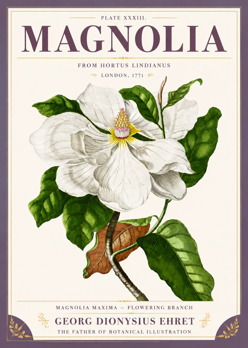 Georg Dionysius Ehret Magnolia Maxima - Flowering Branch No5 - Póster