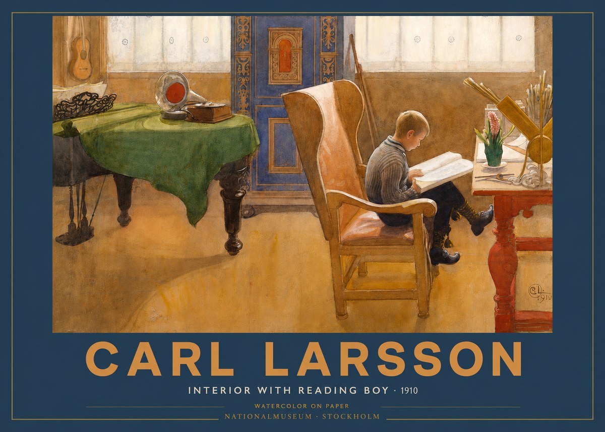 Carl Larsson Interior with Reading Boy No2 - Póster