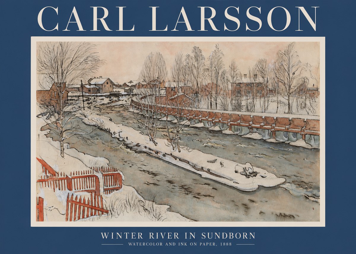 Carl Larsson Winter River in Sundborn No2 - Póster
