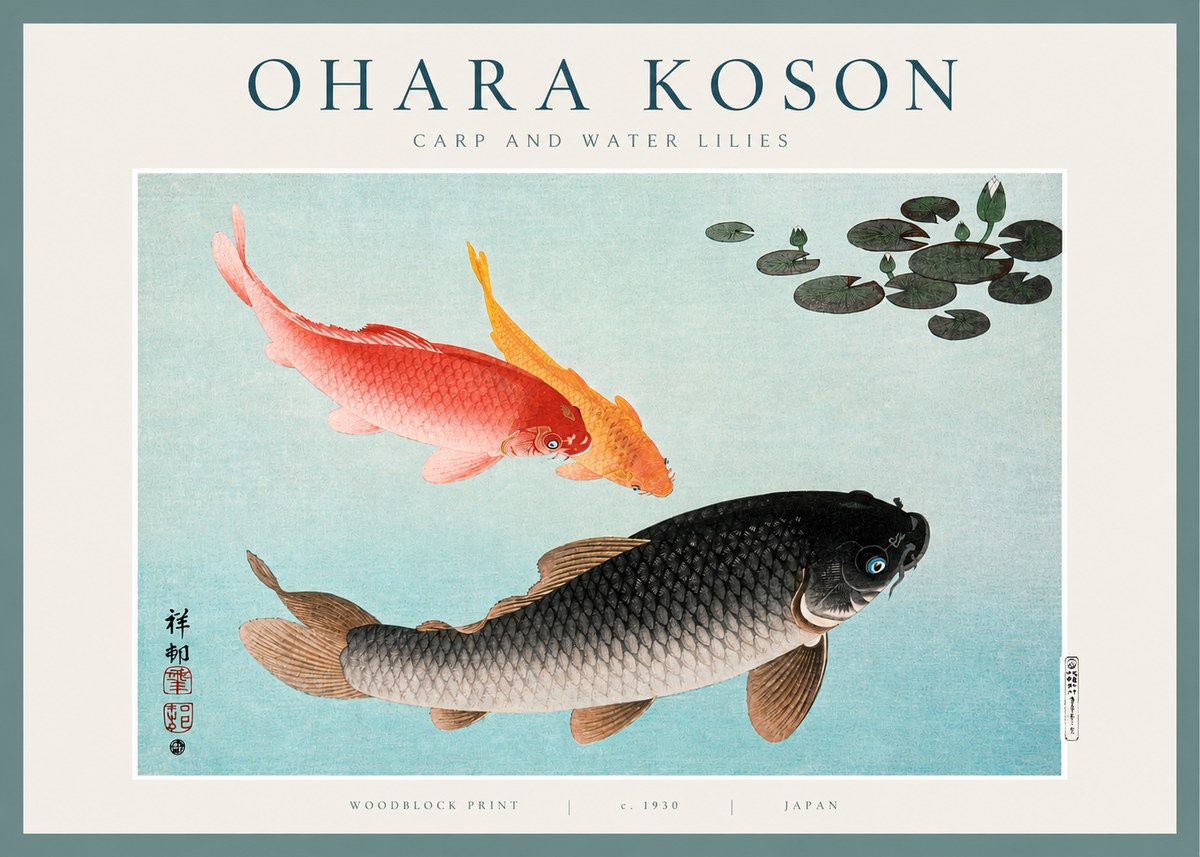 Ohara Koson Carp and Water Lilies No2 - Póster