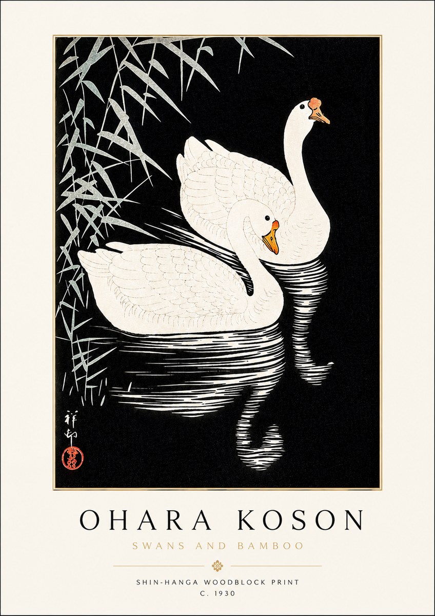 Ohara Koson Swans and Bamboo No3 - Póster