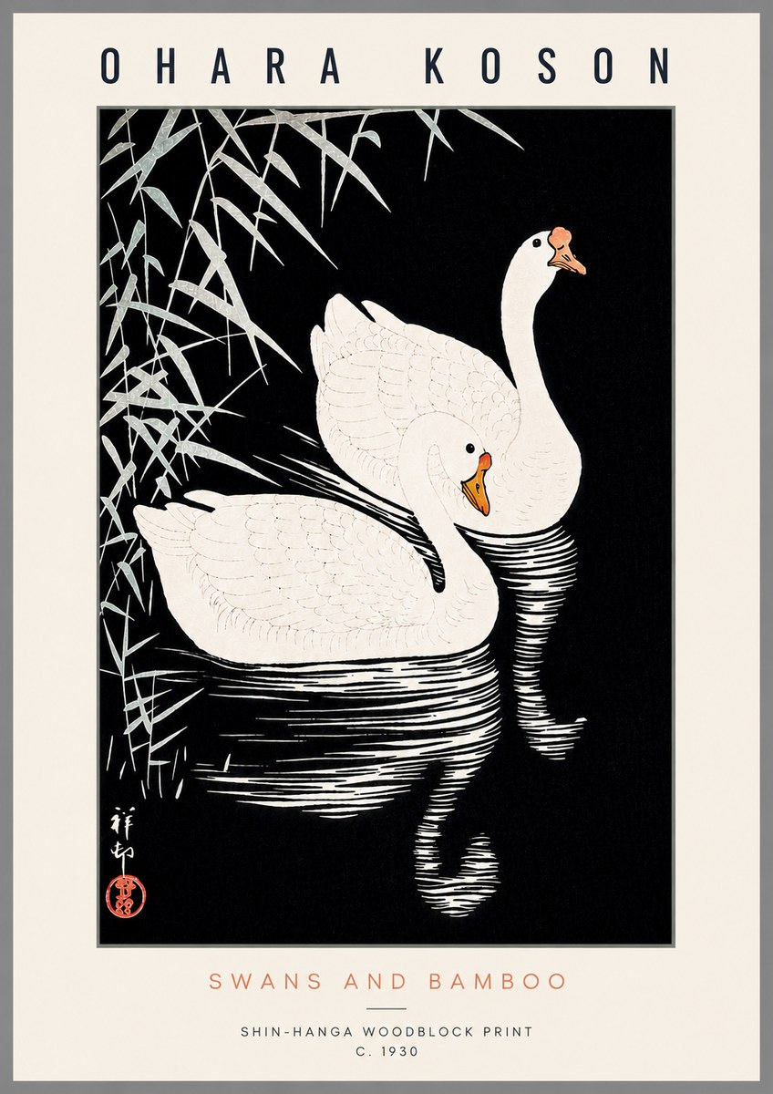 Ohara Koson Swans and Bamboo No6 - Póster