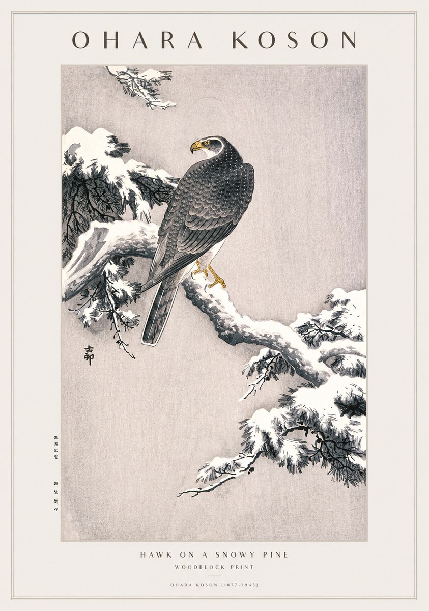 Ohara Koson Hawk on a Snowy Pine No1 - Póster