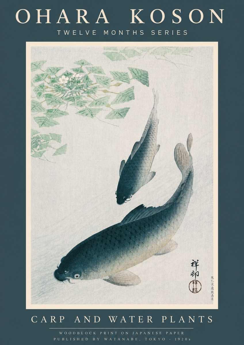 Ohara Koson Carp and Water Plants No2 - Póster
