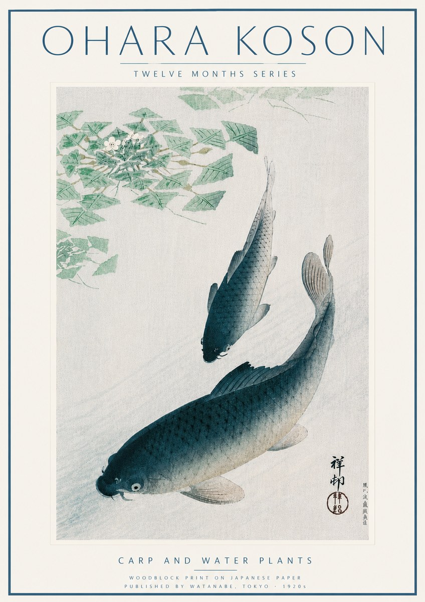 Ohara Koson Carp and Water Plants No6 - Póster