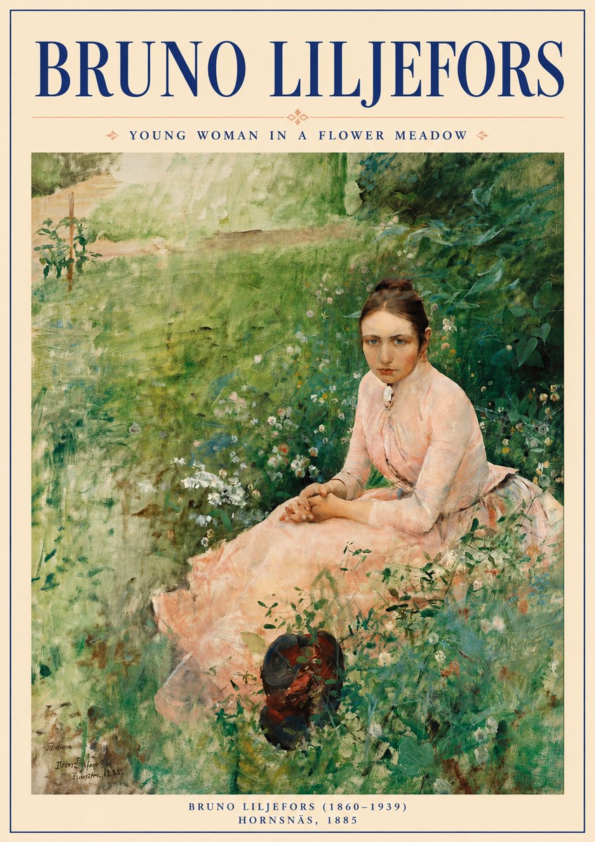 Bruno Liljefors Young Woman in a Flower Meadow No6 - Póster