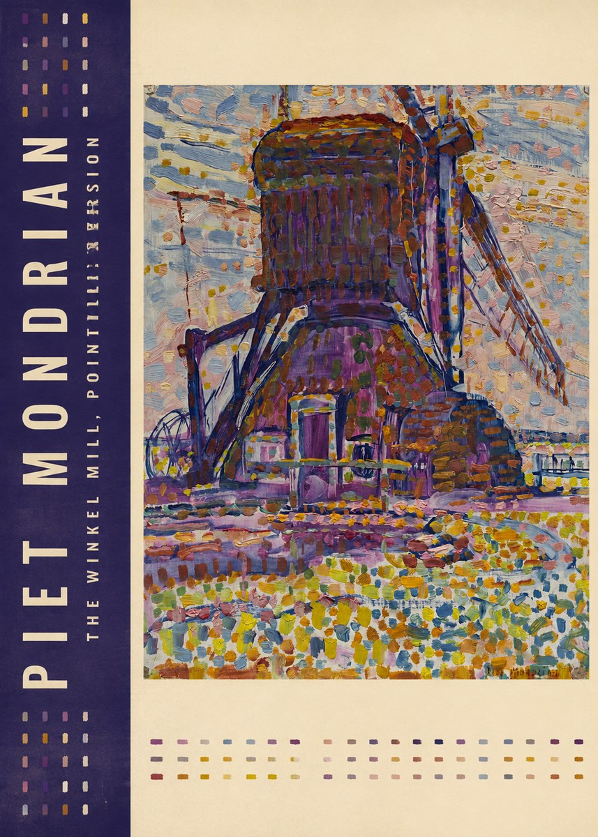 Piet Mondrian The Winkel Mill, Pointillist Version No2 - Póster
