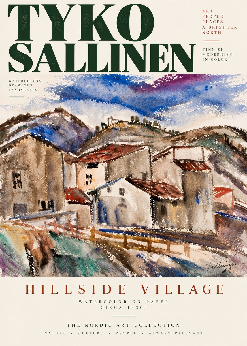 Tyko Sallinen Hillside Village No4 - Póster