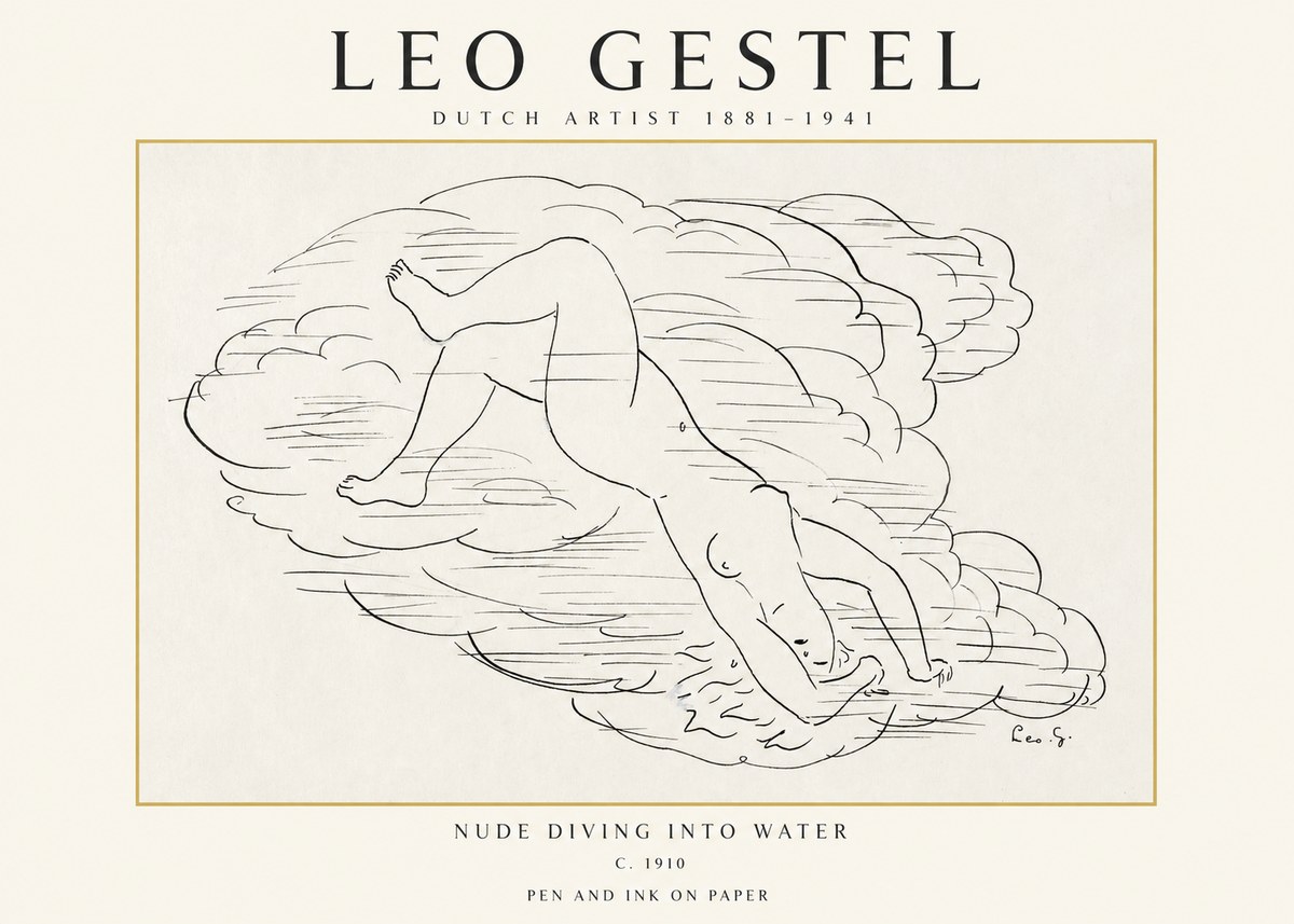 Leo Gestel Nude Diving into Water No1 - Póster