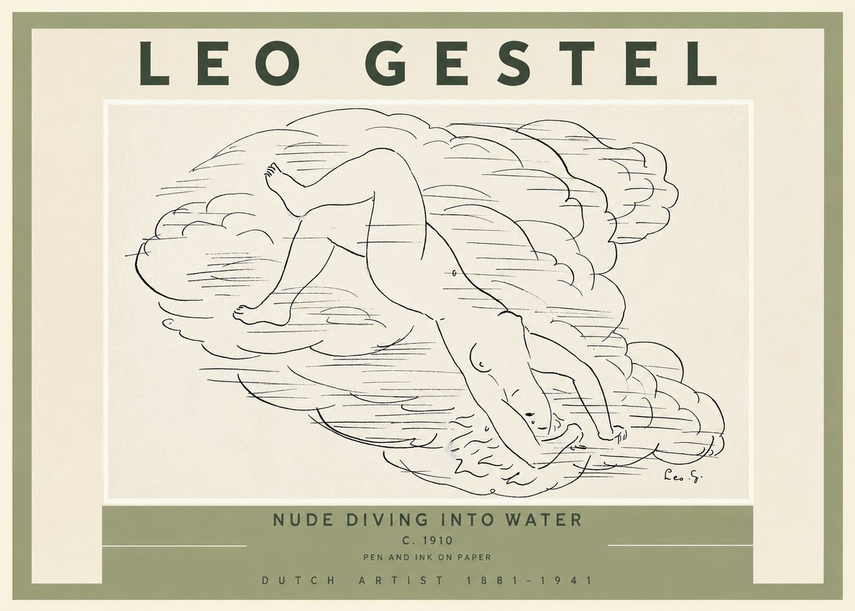 Leo Gestel Nude Diving into Water No2 - Póster