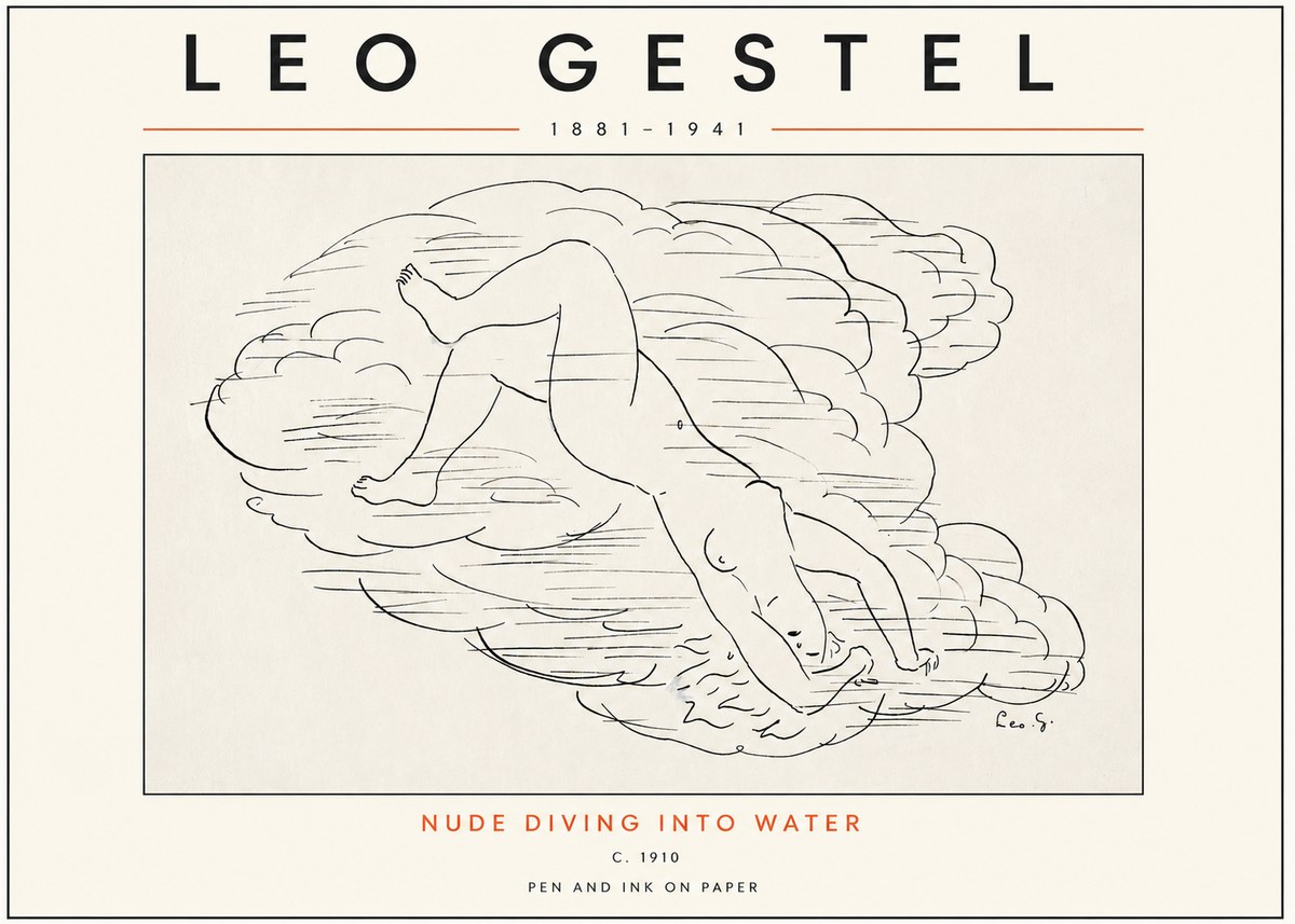 Leo Gestel Nude Diving into Water No3 - Póster