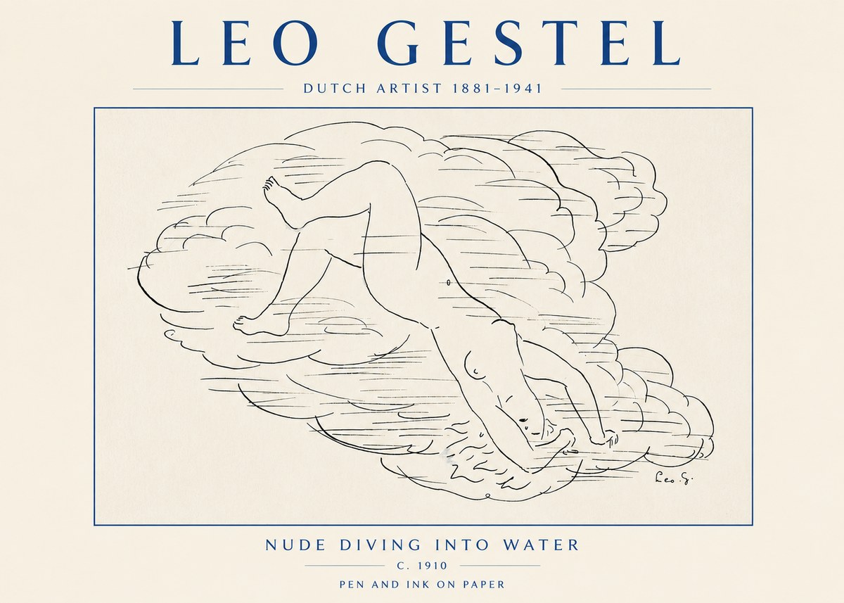 Leo Gestel Nude Diving into Water No4 - Póster