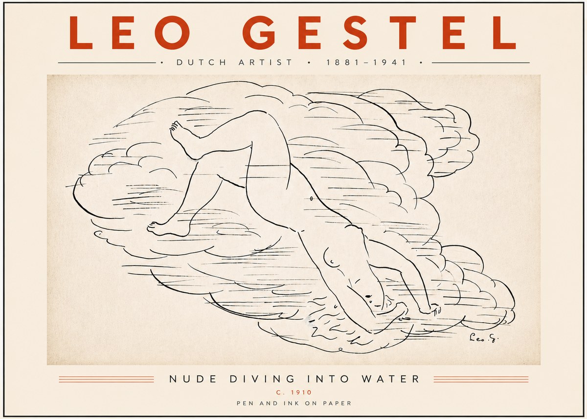 Leo Gestel Nude Diving into Water No5 - Póster