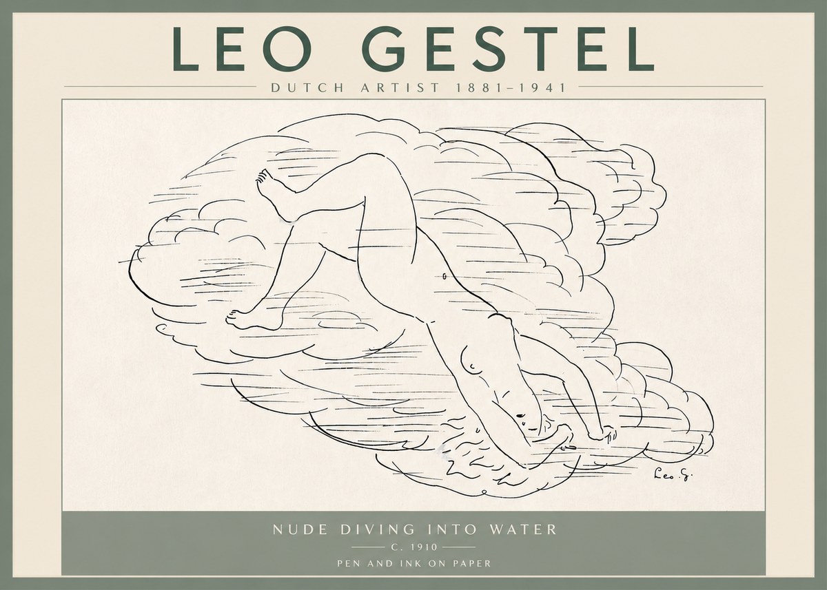 Leo Gestel Nude Diving into Water No6 - Póster