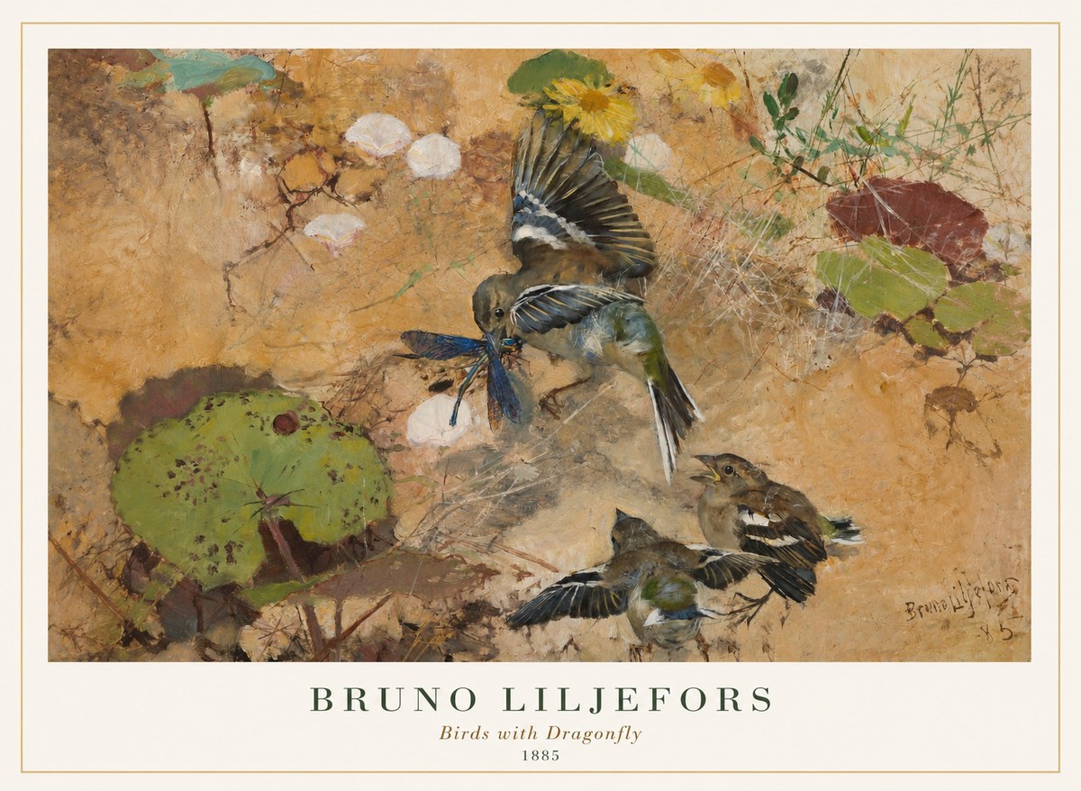Bruno Liljefors Birds with Dragonfly No1 - Póster