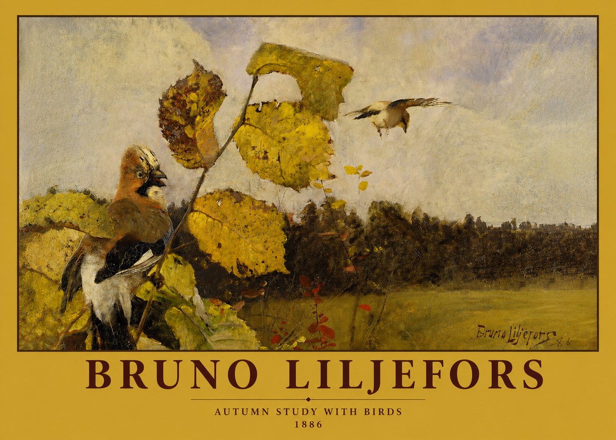 Bruno Liljefors Autumn Study with Birds No2 - Póster