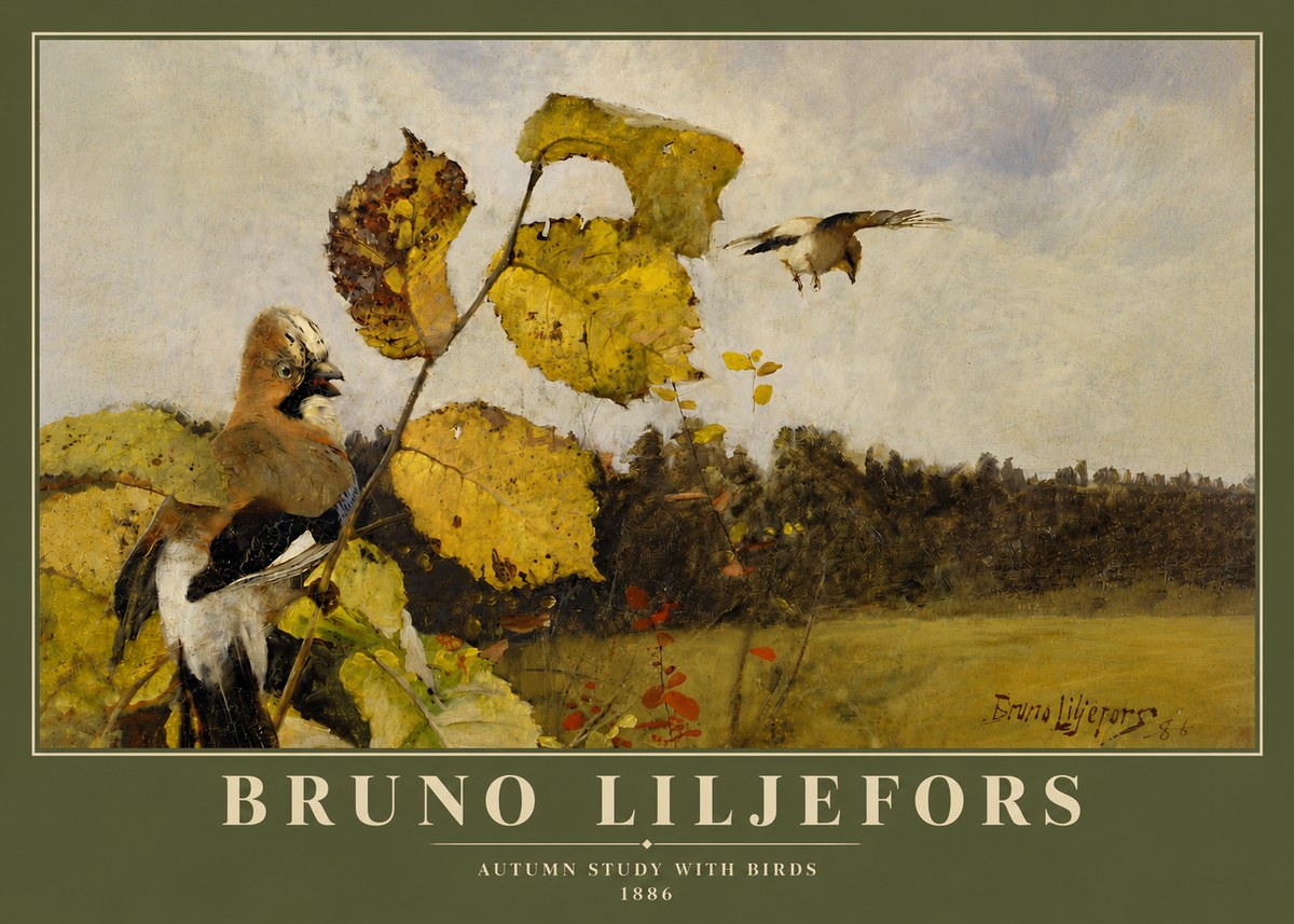 Bruno Liljefors Autumn Study with Birds No4 - Póster