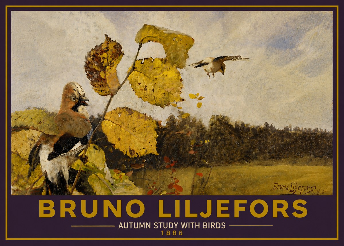 Bruno Liljefors Autumn Study with Birds No5 - Póster