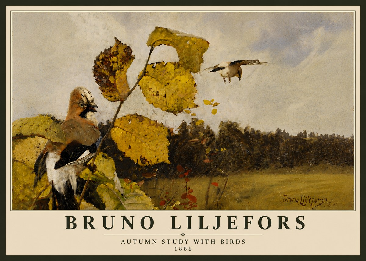 Bruno Liljefors Autumn Study with Birds No6 - Póster