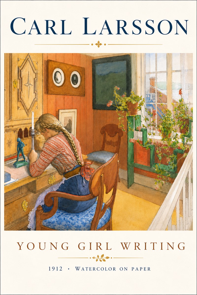 Carl Larsson Young Girl Writing No5 - Póster