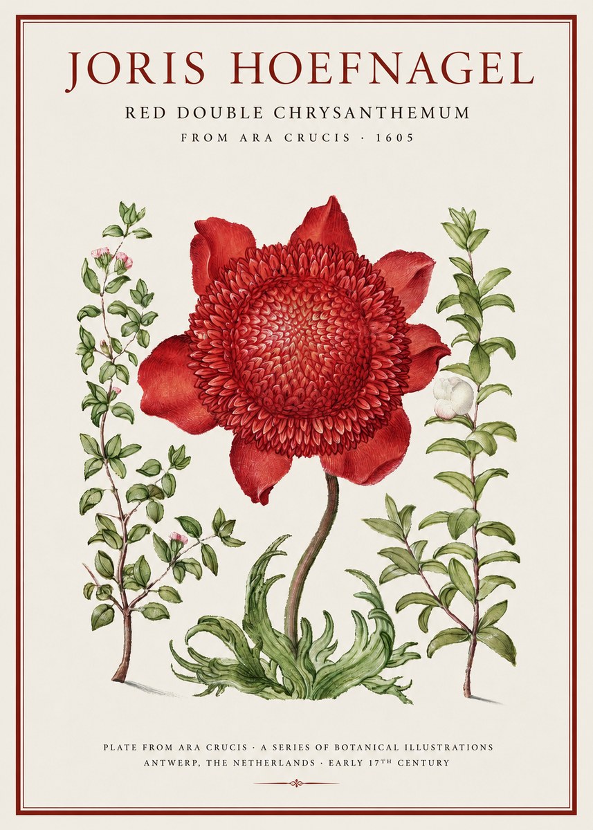 Joris Hoefnagel Red Double Chrysanthemum No1 - Póster