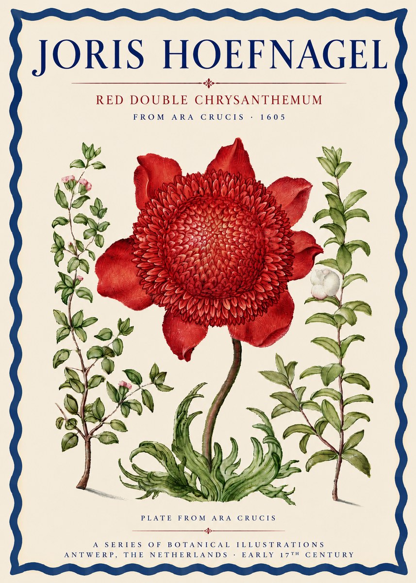Joris Hoefnagel Red Double Chrysanthemum No3 - Póster