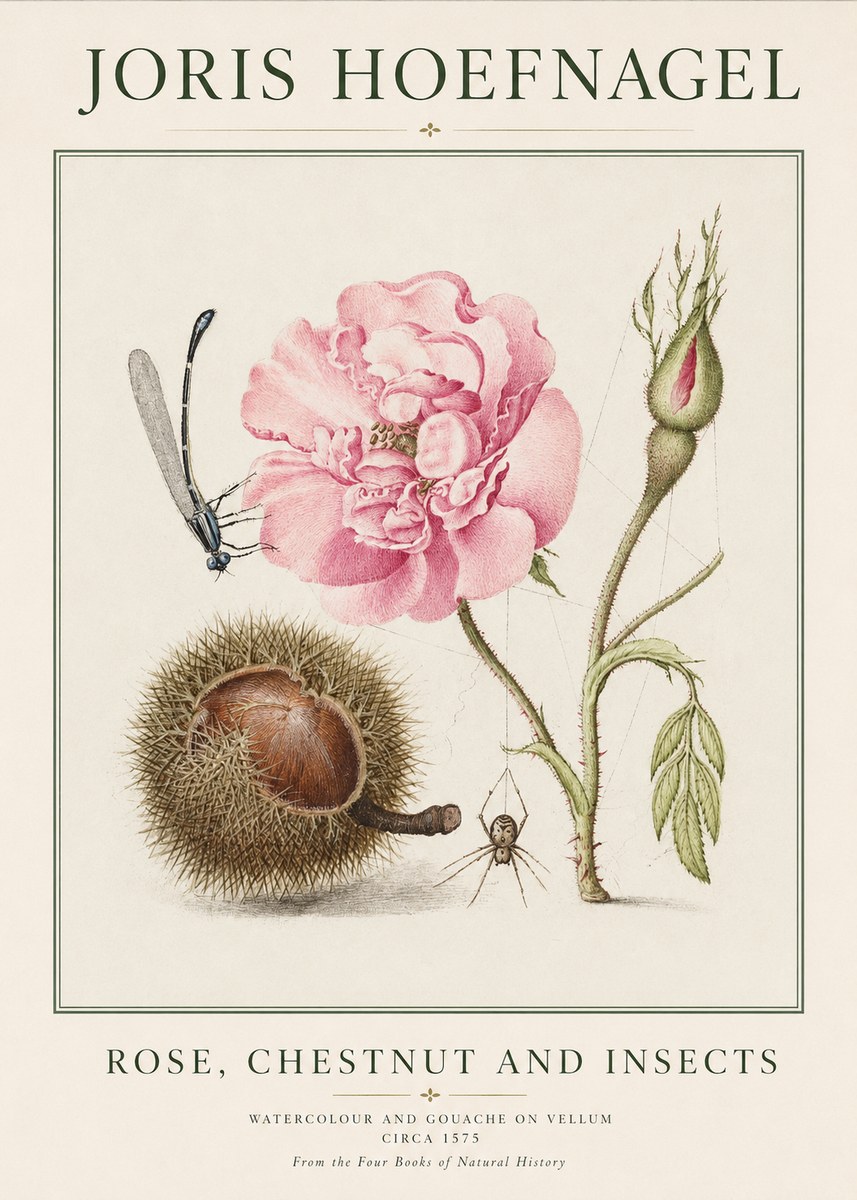 Joris Hoefnagel Rose, Chestnut and Insects No1 - Póster