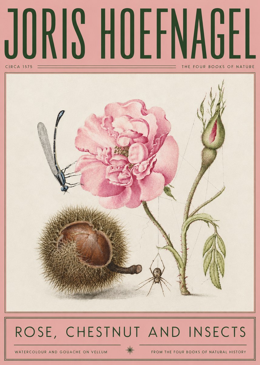 Joris Hoefnagel Rose, Chestnut and Insects No2 - Póster