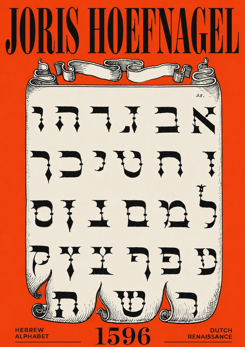 Joris Hoefnagel Hebrew Alphabet No6 - Póster