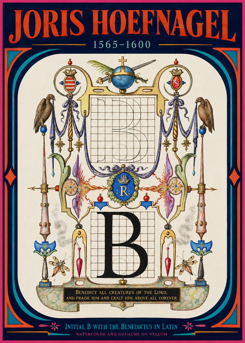Joris Hoefnagel Initial B with the Benedictus in Latin No2 - Póster