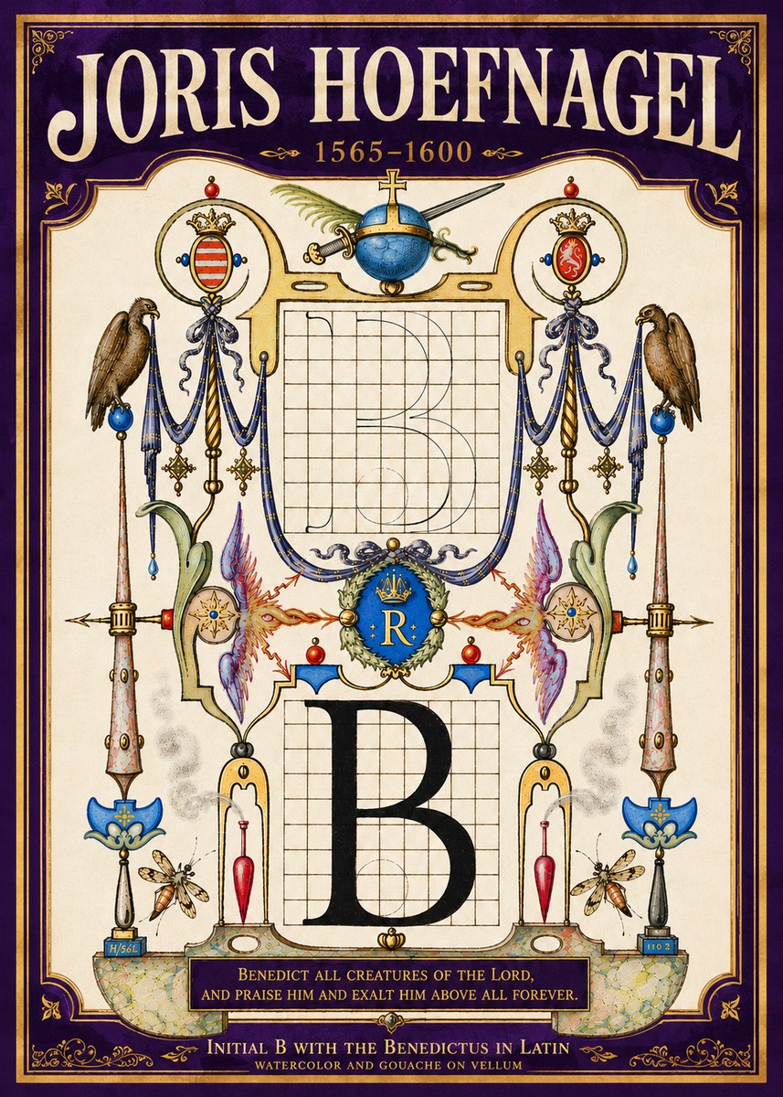 Joris Hoefnagel Initial B with the Benedictus in Latin No5 - Póster