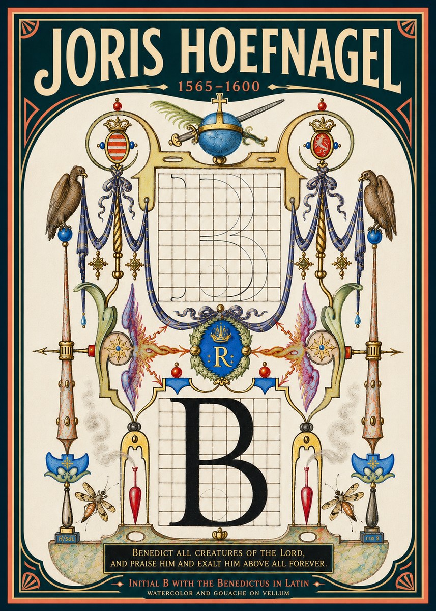 Joris Hoefnagel Initial B with the Benedictus in Latin No6 - Póster