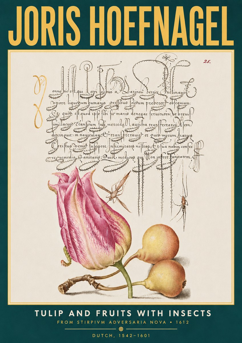 Joris Hoefnagel Tulip and Fruits with Insects No3 - Póster