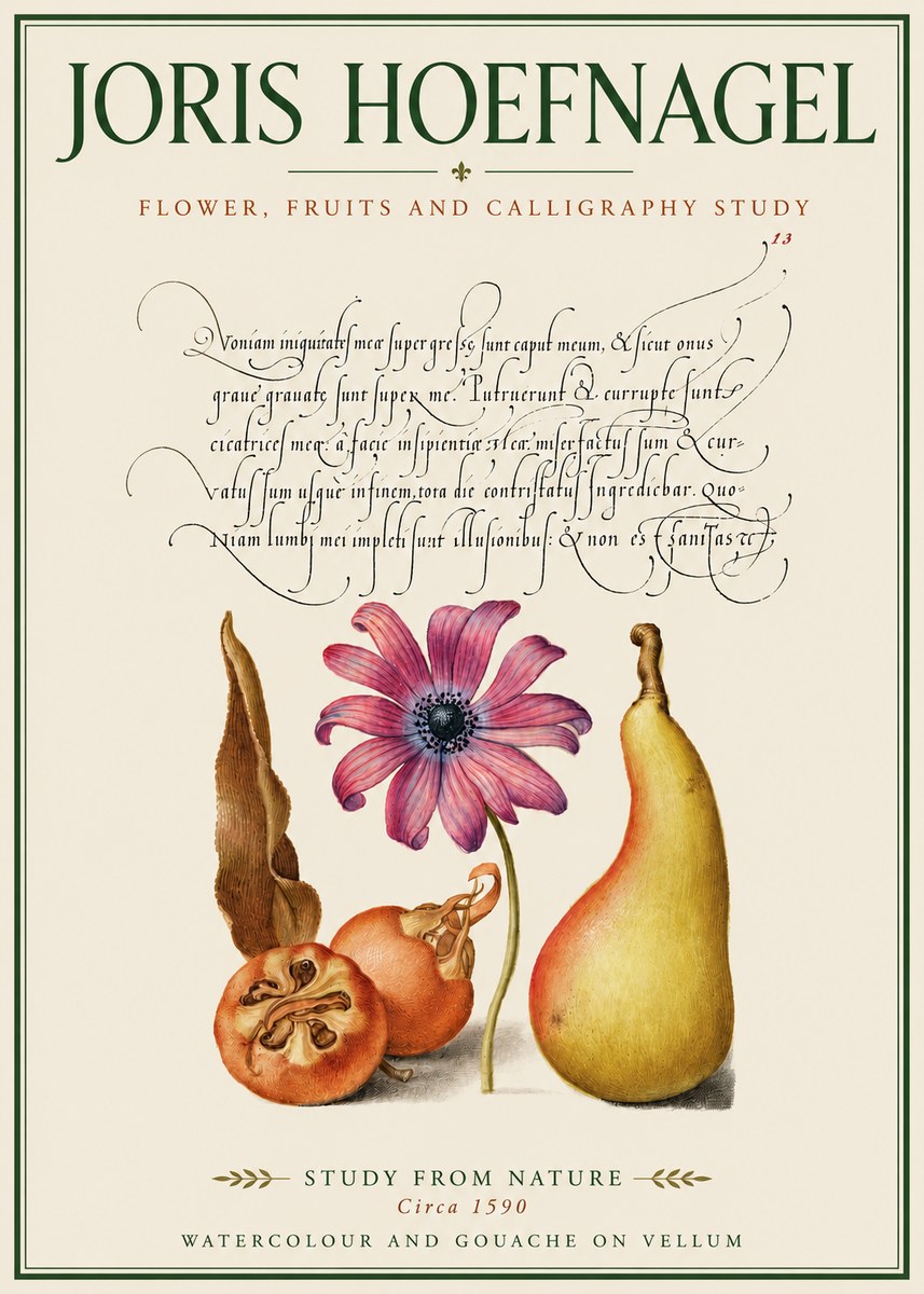 Joris Hoefnagel Study of Flower and Fruits No4 - Póster