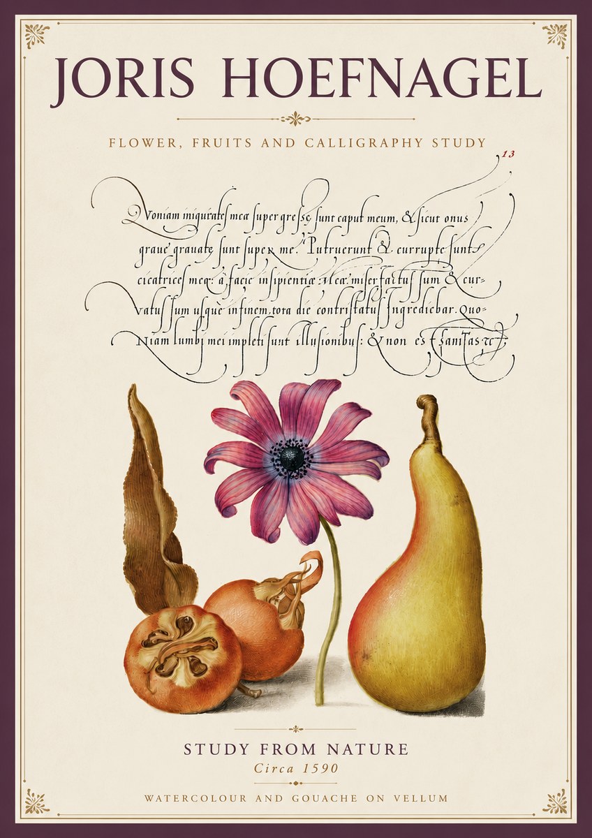 Joris Hoefnagel Study of Flower and Fruits No6 - Póster