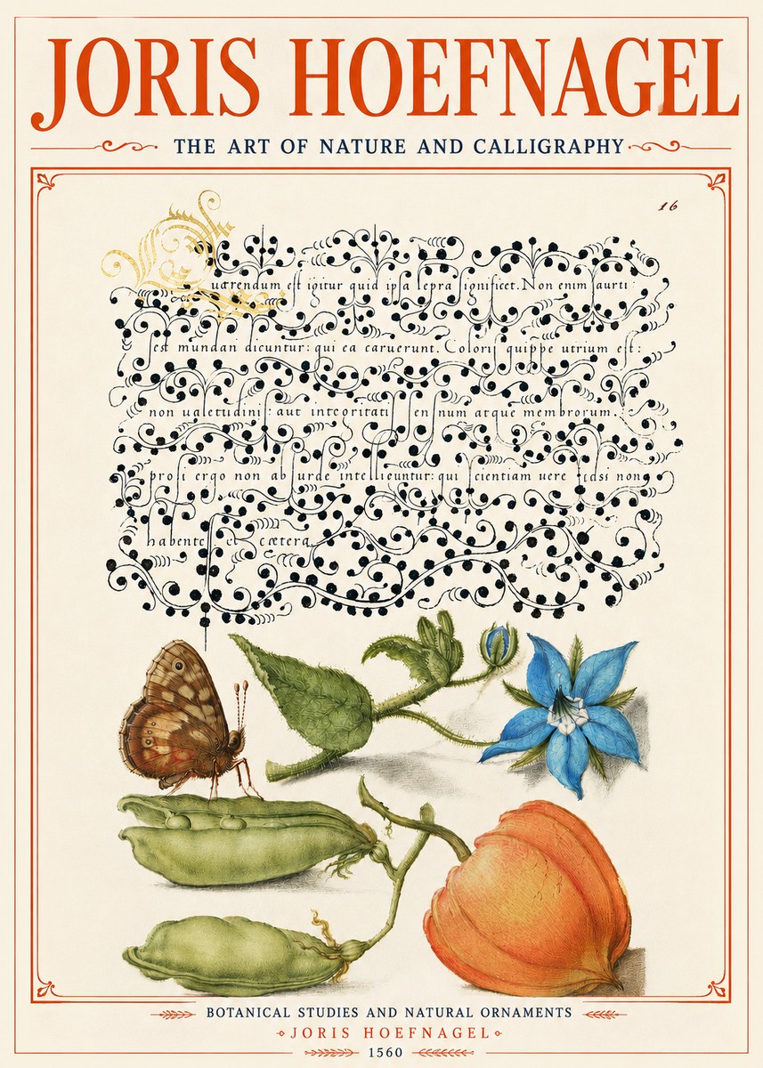 Joris Hoefnagel Study of Plants and Butterfly No6 - Póster