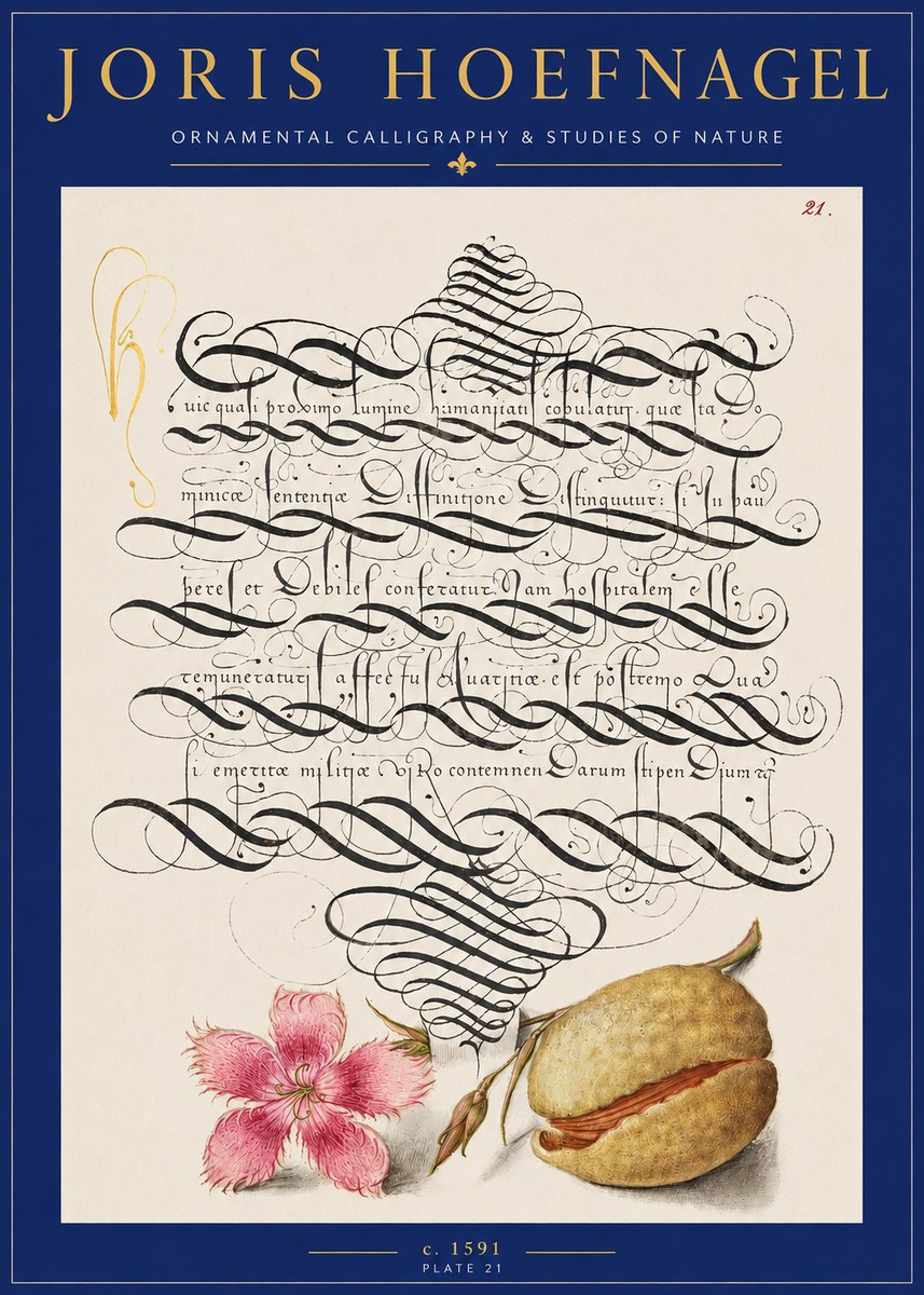 Joris Hoefnagel Ornamental Calligraphy & Studies of Nature No2 - Póster