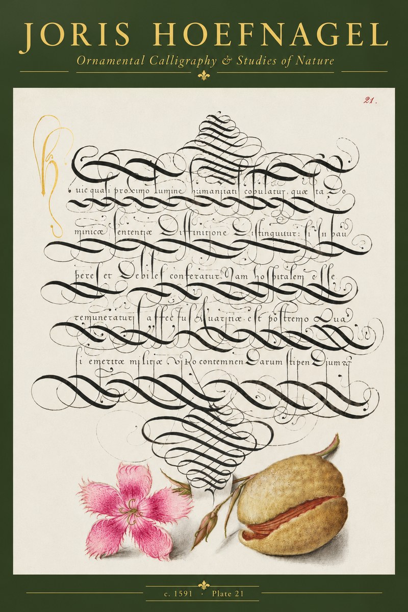 Joris Hoefnagel Ornamental Calligraphy & Studies of Nature No5 - Póster