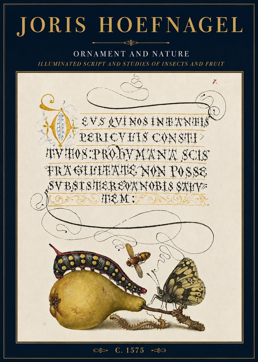 Joris Hoefnagel Ornament and Nature - Illuminated Script and Studies of Insects and Fruit No3 - Póster