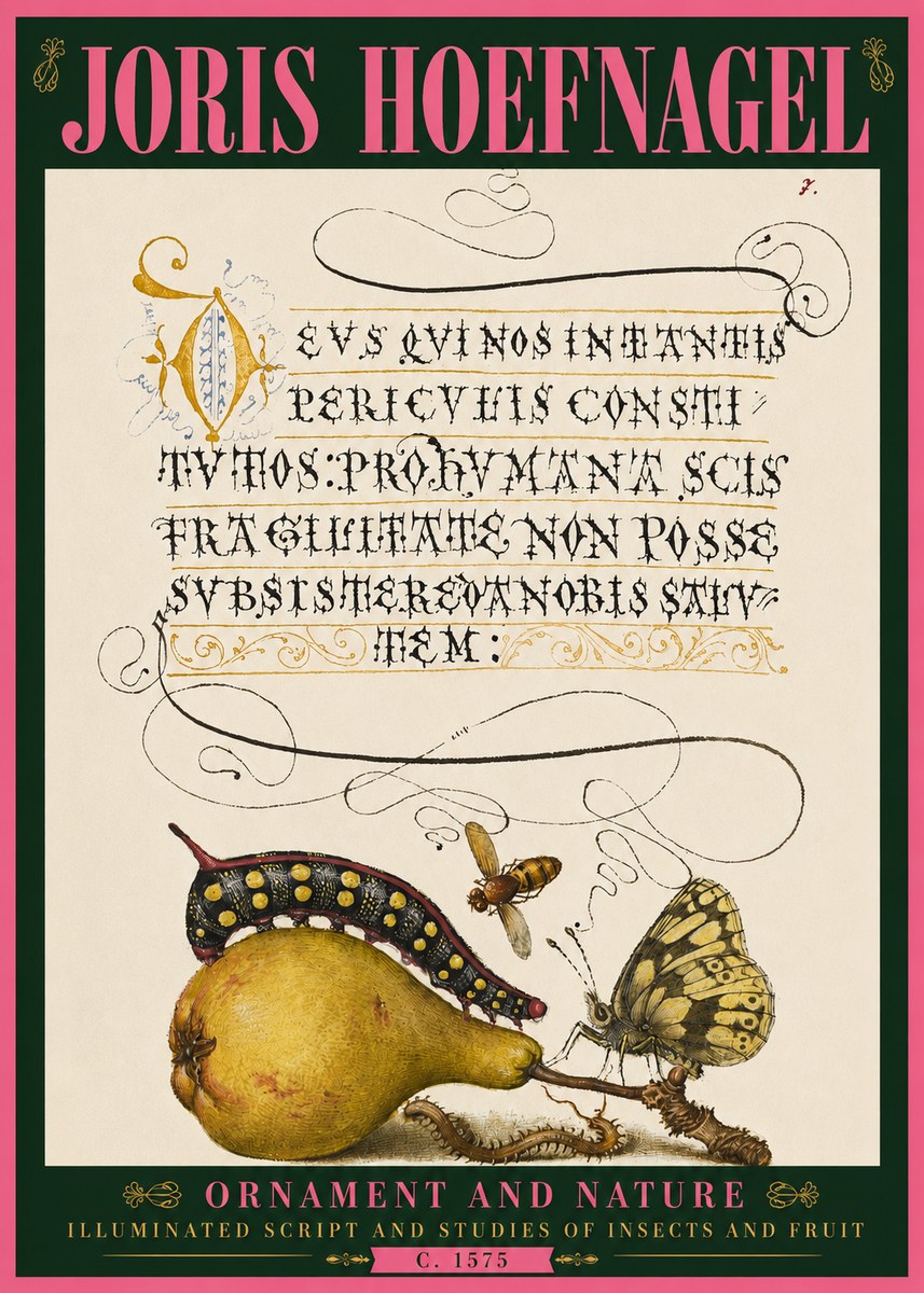 Joris Hoefnagel Ornament and Nature - Illuminated Script and Studies of Insects and Fruit No4 - Póster